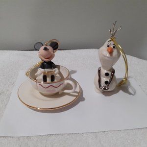 Lenox Disney Ornaments (2): Olaf (Frozen), Mickey teacup